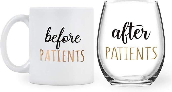 Gtmileo Before Patients, After Patients 11 oz Coffee Mug and 15 oz Stemless Wine Glass Set for Nu... | Amazon (US)