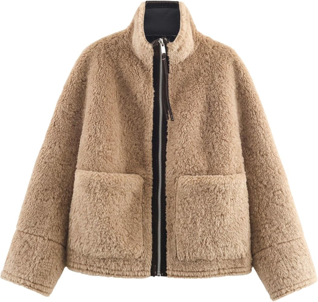 Chevara Women’s Double Faced Fleece Jacket Long Sleeve Zip Up Fleece Jacket Reversible Coats | Amazon (US)