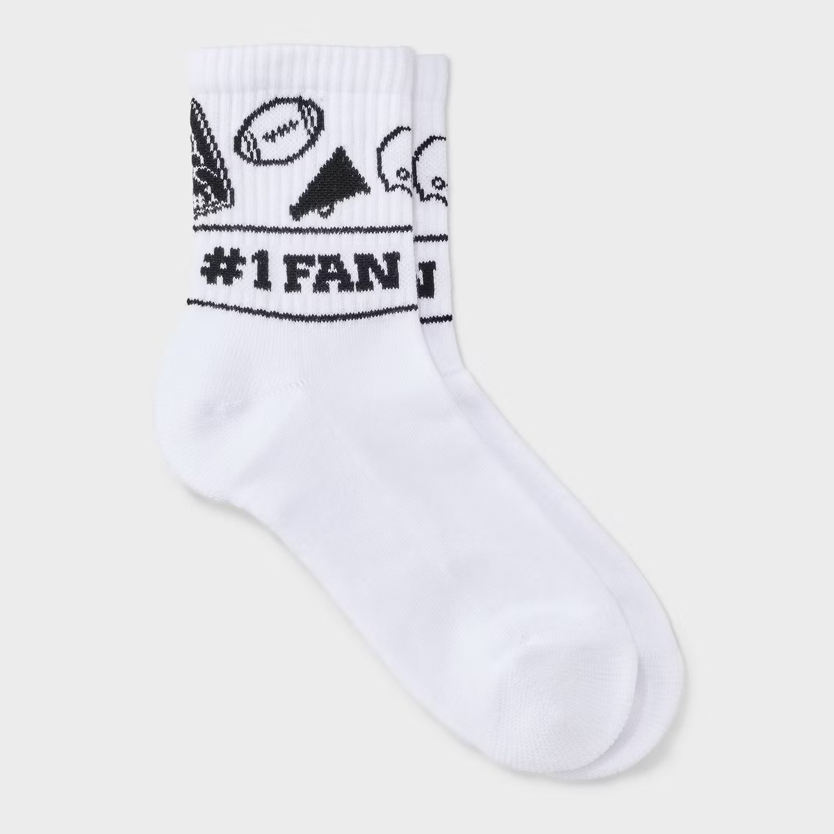 Women's Game Day "#1 Fan" Ribbed Cushioned Mid Crew Socks - Wild Fable™ White/Black 4-10 | Target