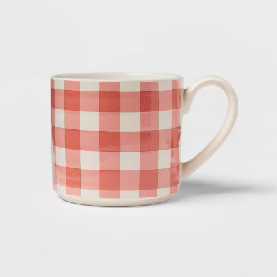 15oz Stoneware Gingham Mug Pink - Threshold™ | Target