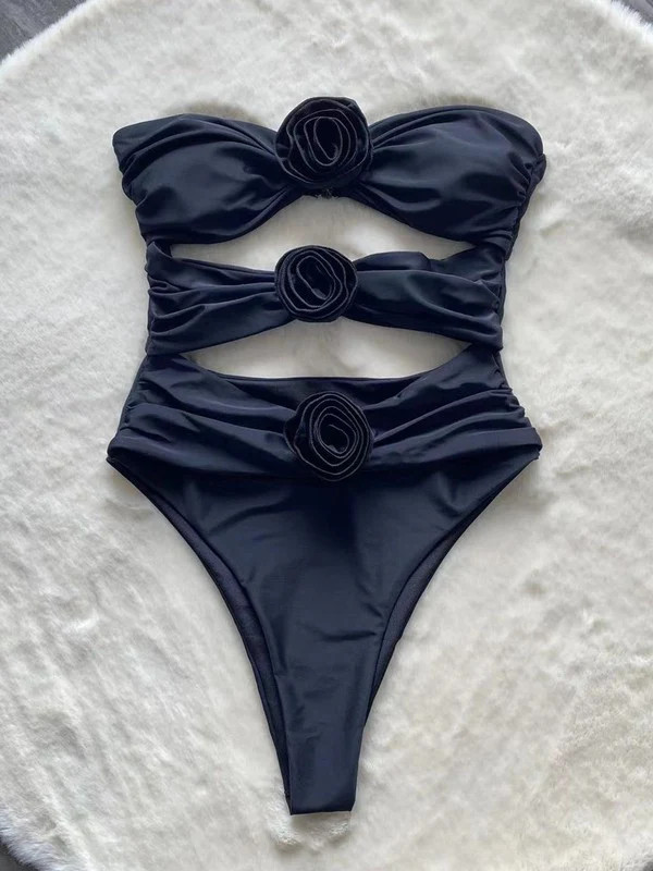 Cutout One Piece Rose Swimsuit Black / S | Casual Chic Boutique