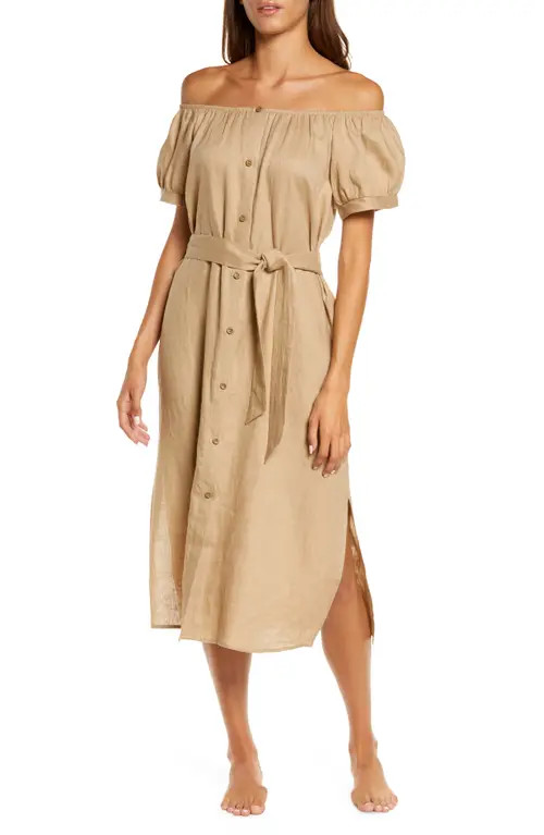 Eberjey The Harper Linen Dress in Khaki at Nordstrom, Size X-Large | Nordstrom