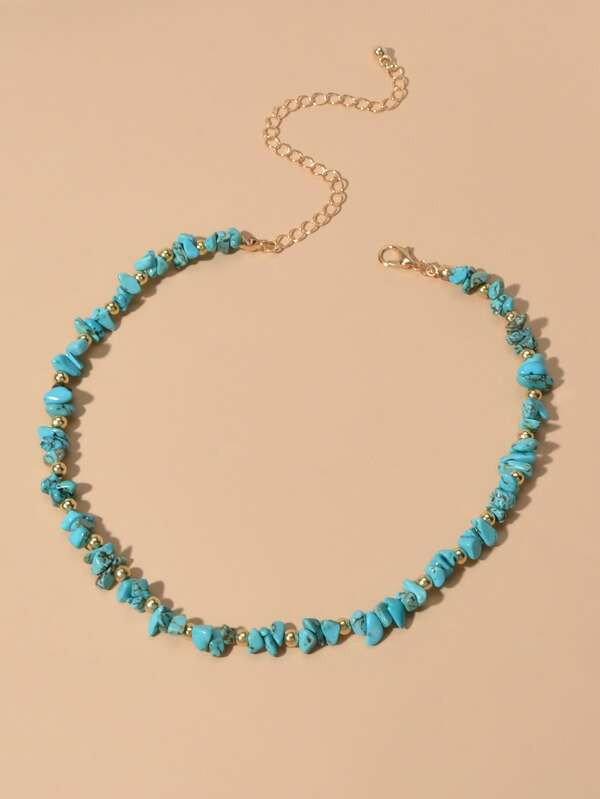 Turquoise Beaded Necklace | SHEIN