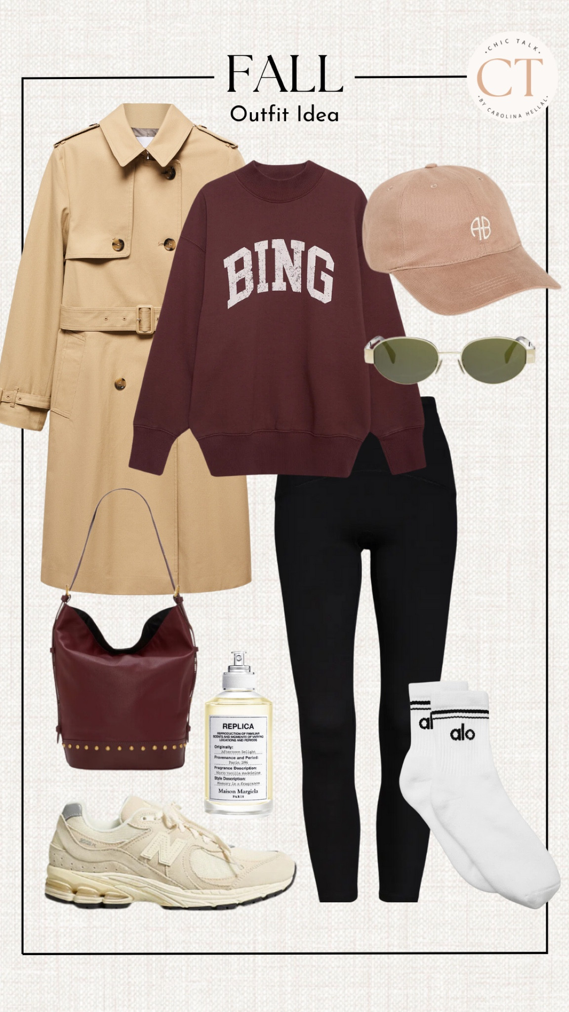 Fall outfit idea! 
Anine Bing, Trench coat, Alo socks, Anine a Bing sweatshirt, replica perfume

#LTKFindsUnder100 #LTKItBag #LTKShoeCrush