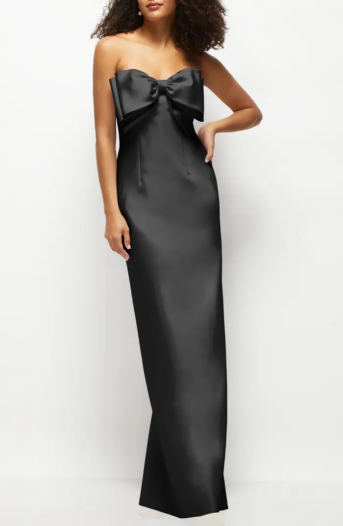 Bow Detail Strapless Satin Twill Column Gown | Nordstrom