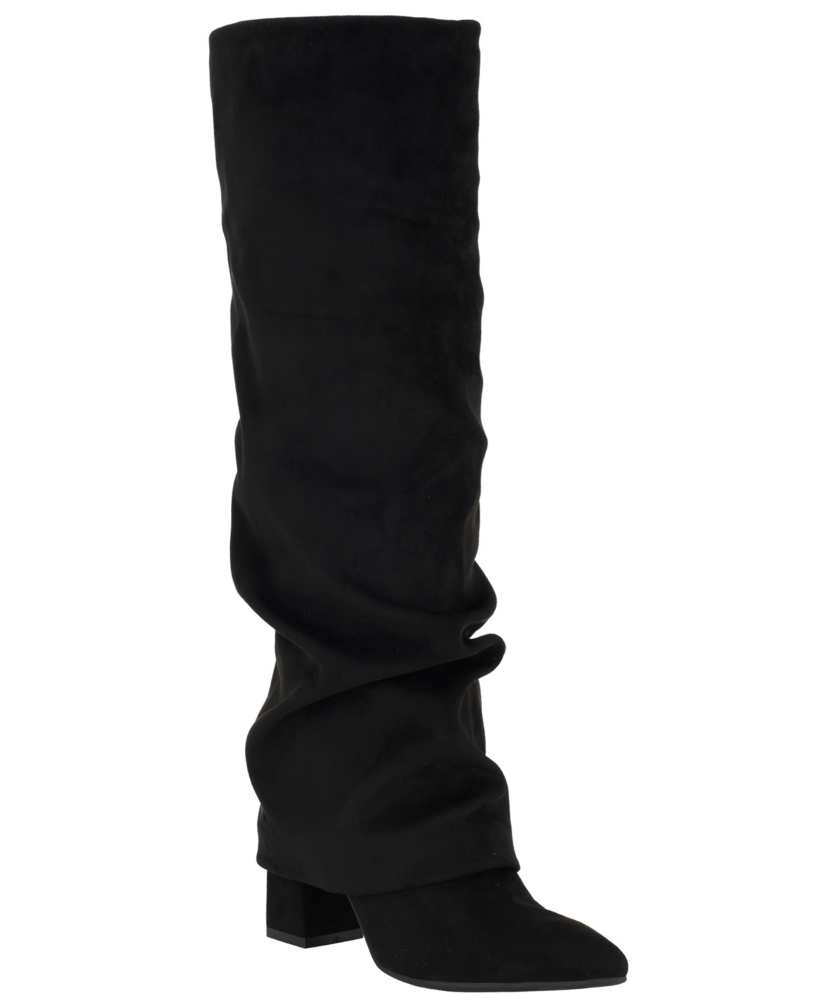 Guess Women's Geima Tall Slouchy Foldover Block Heel Boots - Black Suede | Macy's