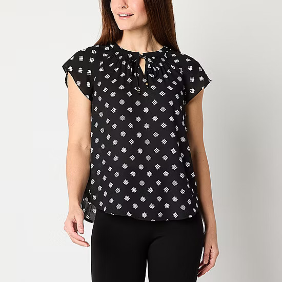 Liz Claiborne Womens Split Tie Neck Short Sleeve Blouse | JCPenney