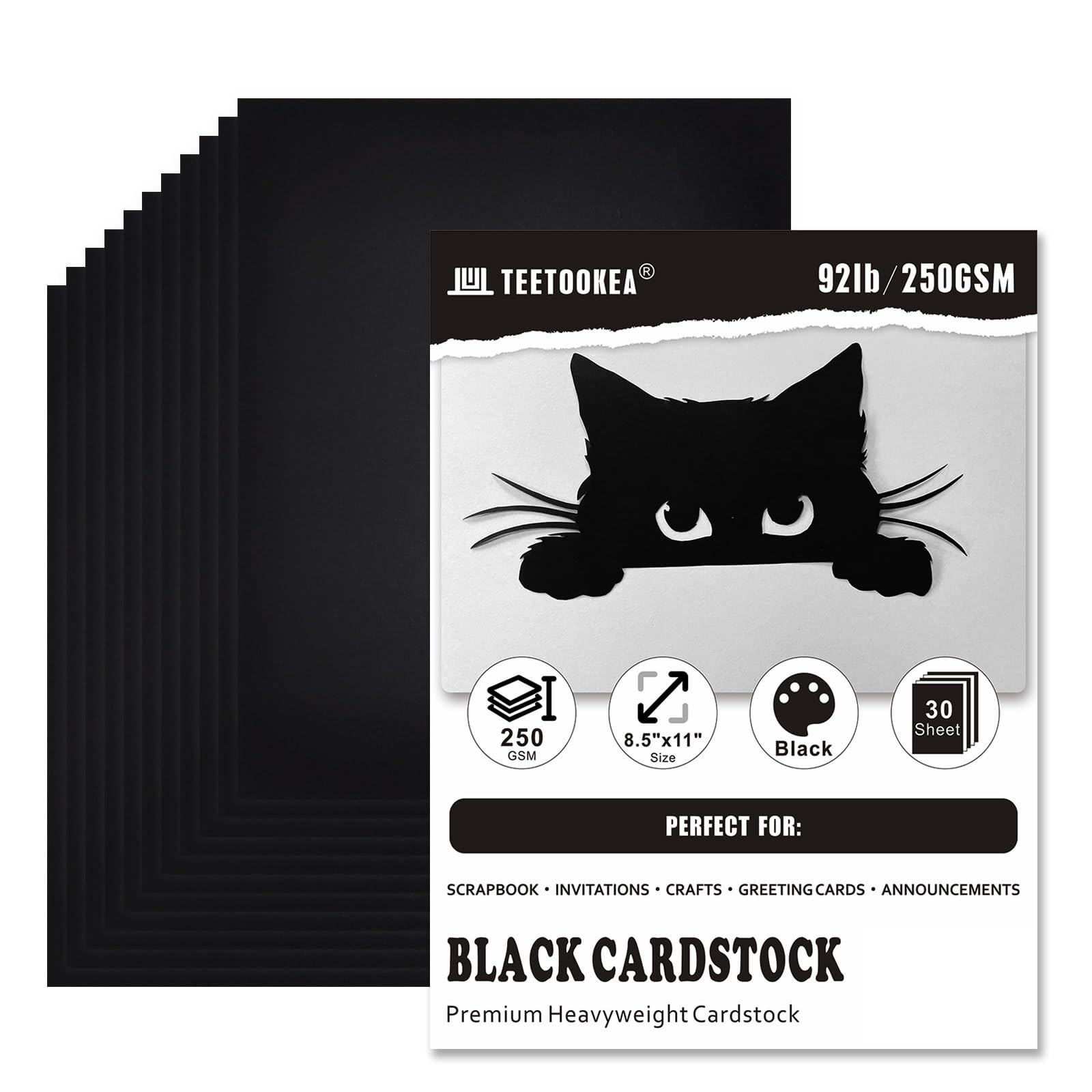 30 Sheets Black Cardstock, 8.5 x 11 Card Stock, 92lb/250gsm Thick Cover Stock, Heavyweight Printe... | Amazon (US)