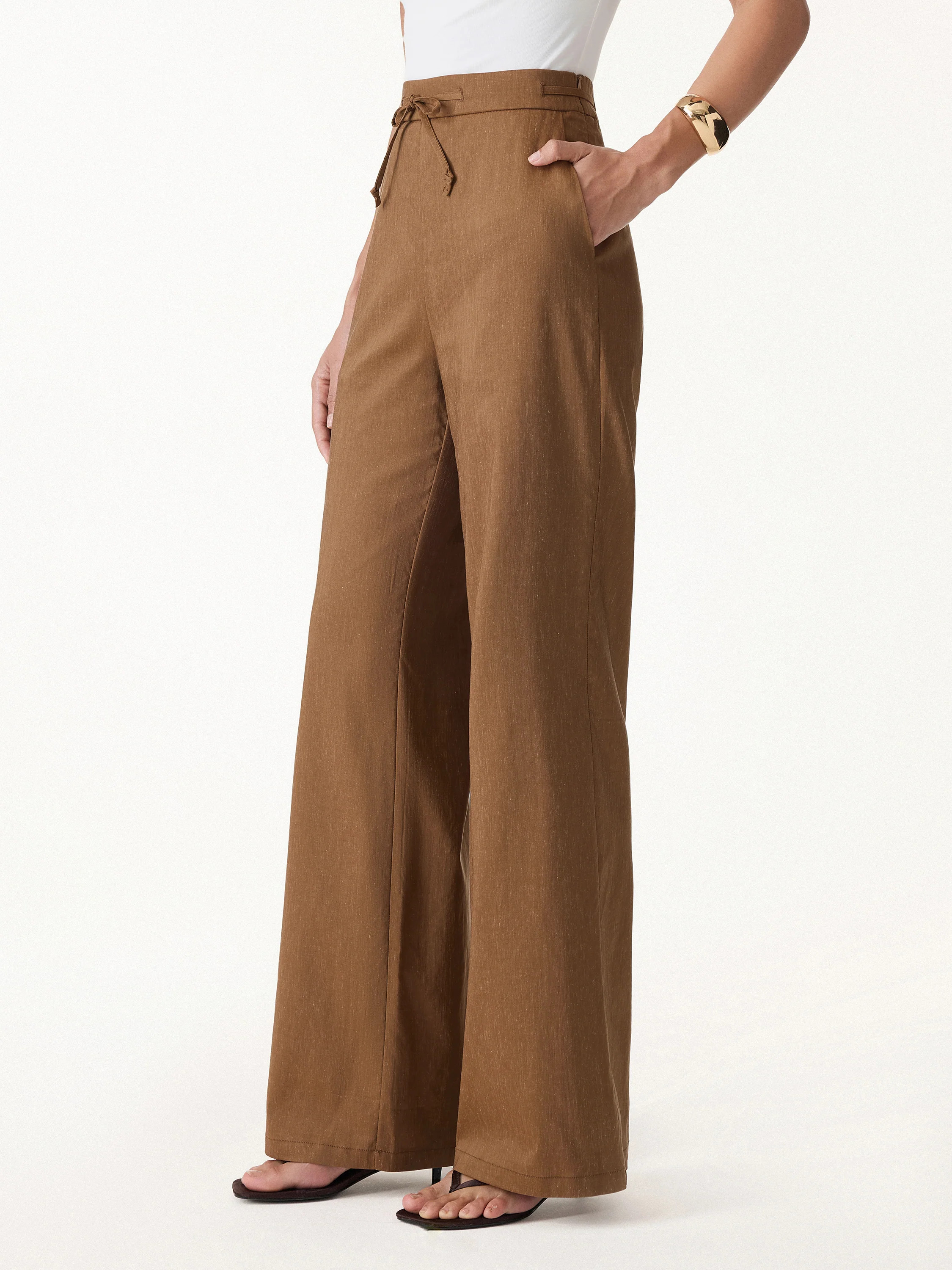 Wrinkle-Resistant Linen Drawstring Wide Leg Pant with Pockets | OGLmove