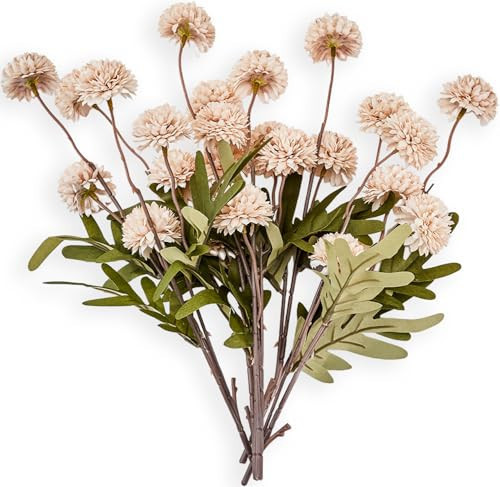 MOEFAL 5 Pcs Mini Pompon Mum Artificial Flowers, Faux Silk Flowers for DIY Bouquets, Wedding Centerpieces, and Shower Decorations, Beige | Amazon (US)
