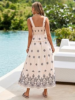 Glamaker Womens 2 Piece Skirt Sets Summer Boho Floral Smocked Ruffle Hem Tank tops Maxi Skirts Wi... | Amazon (US)
