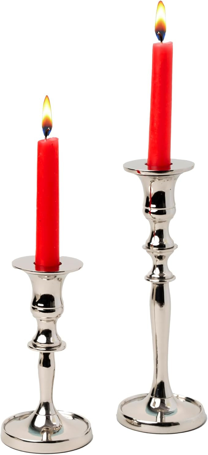 Silver Metal Candle Holders for Taper Candlestick Set of 2 8" & 5.5" Tall by Rely+ - Decoration f... | Amazon (US)