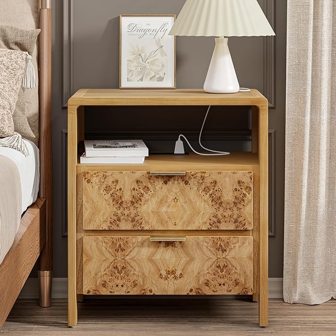 Farmhouse Nightstand with Charging Station, Side Table with Power Outlet and USB & Type C Ports, ... | Amazon (US)