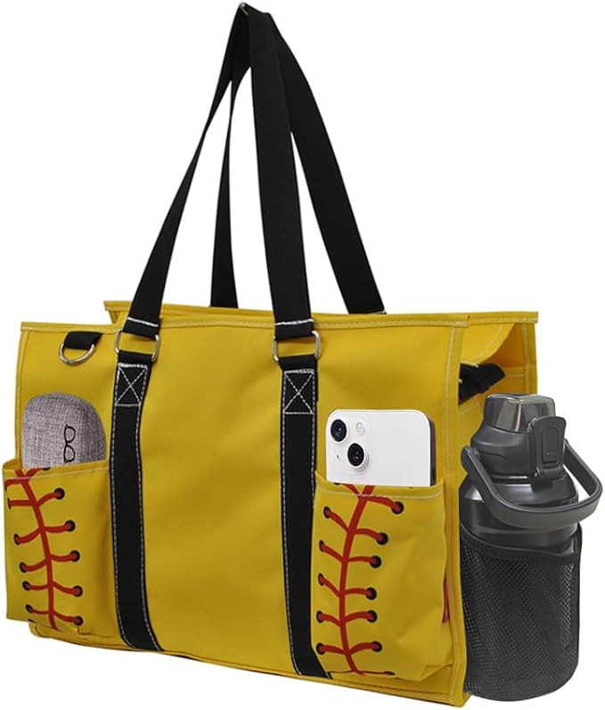 NGIL Softball Yellow Print Zippered Caddy Organizer Tote Bag | Amazon (US)