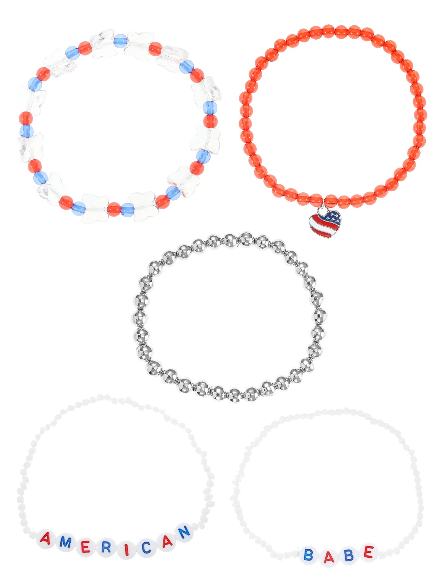 Way to Celebrate Americana "American Babe" Beaded, Stretch Bracelets, 5 Pieces | Walmart (US)