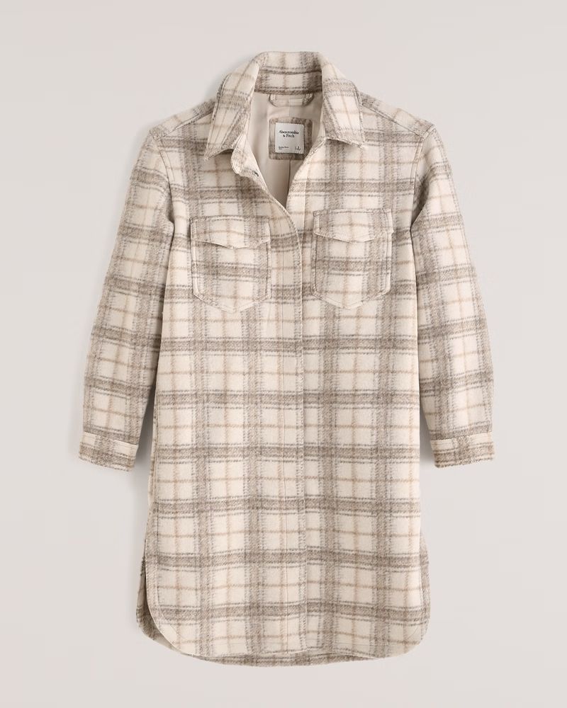 Long-Length Wool-Blend Shirt Jacket | Abercrombie & Fitch (US)