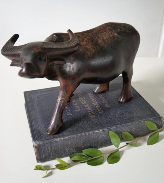 Wood Carved Bull - Midcentury Modern Wooden Bull Statue Figurine | Etsy (US)