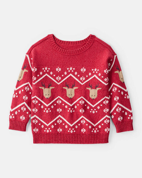 Toddler Boy Christmas Reindeer Fair Isle Cotton Long-Sleeve Sweater - Red | Carter's Inc