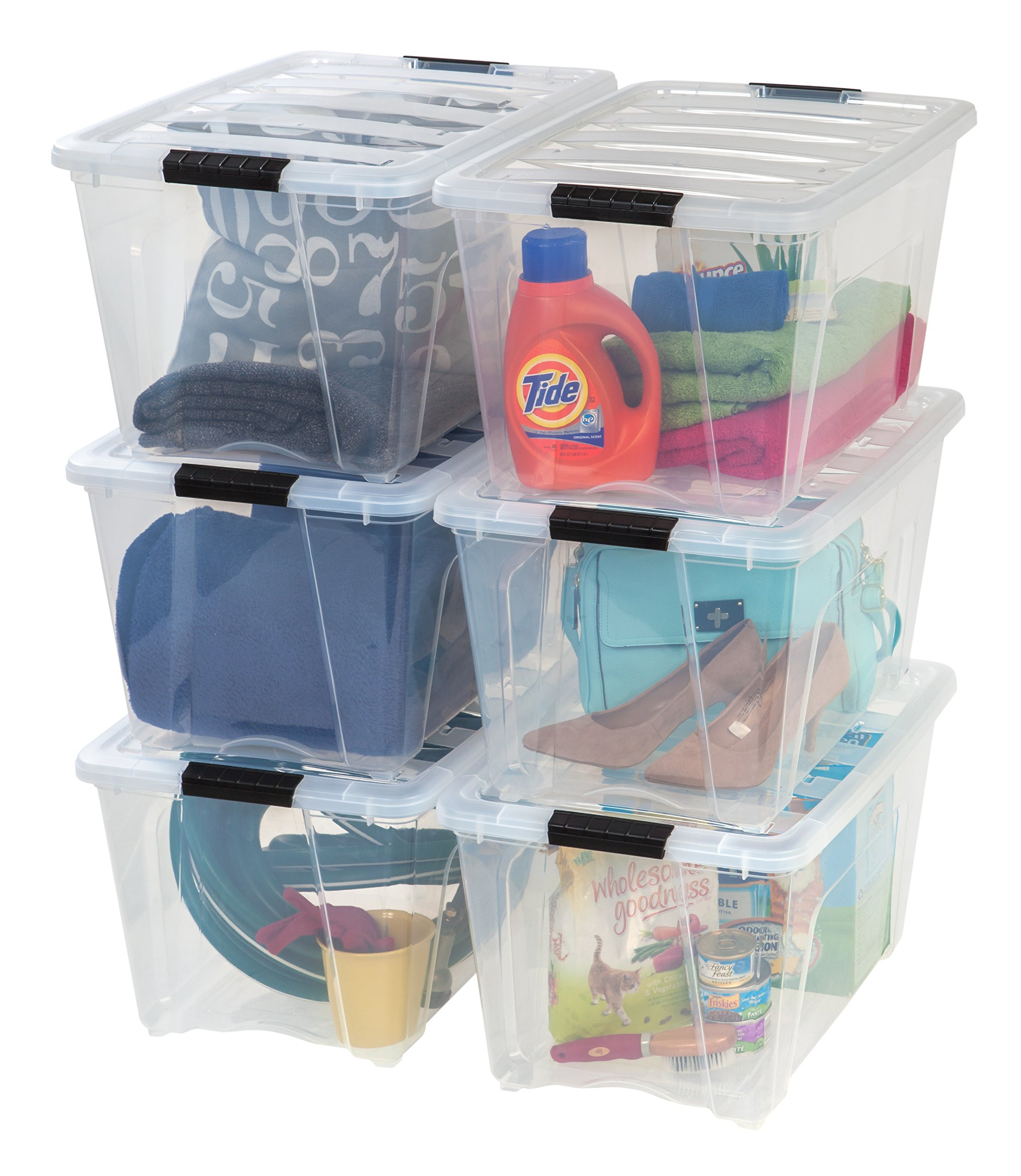 IRIS USA 54 Qt Stackable Plastic Storage Bins with Lids, 6 Pack - BPA-Free, Made in USA - See-Thr... | Amazon (US)