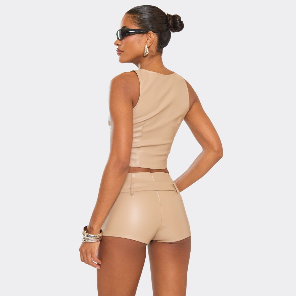 Sleeveless Zip Front Top In Brown Faux Leather | EGO (UK)