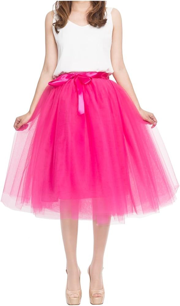 Women's Summer Fairy Knee Length Tulle Skirt Pleated Wedding Bridesmaid Sister Tutu Costume | Amazon (US)