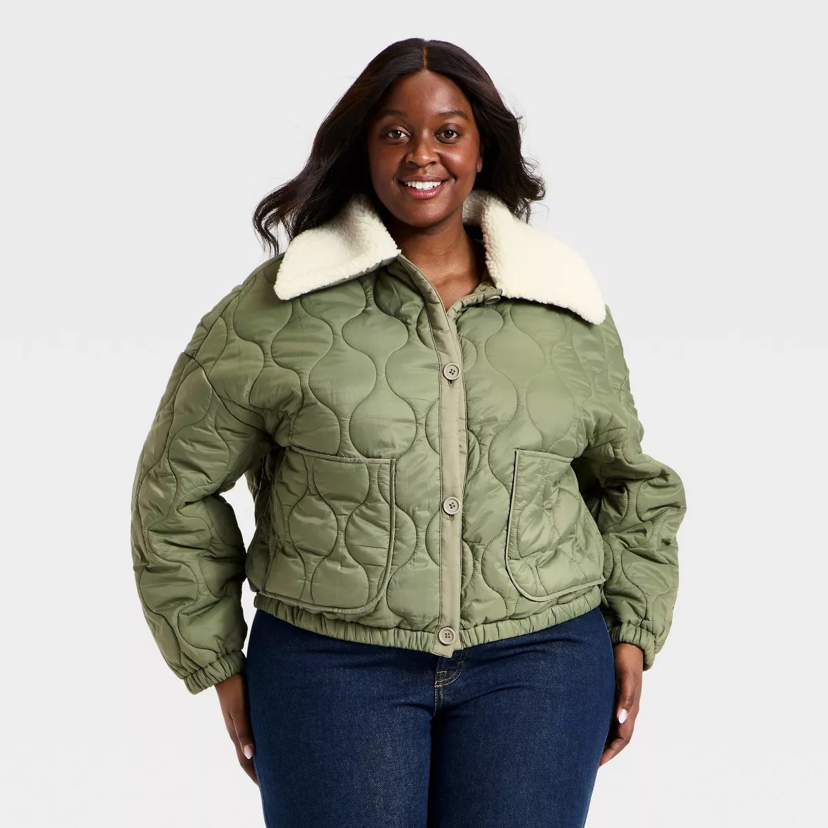 Women's Quilted Jacket - Universal Thread™ Olive Green 2X | Target