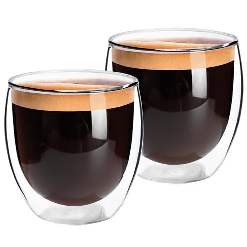 EYMPEU 8 Oz Cofffe Cups Set of 2, Double Walled Glass Expresso Shots Cups, Lead-free Clear Glass Espresso Shot Cups, Dinking Glasses for Coffee, Milk, Tea, Cappuccino, Dishwasher & Microwave Safe | Amazon (US)
