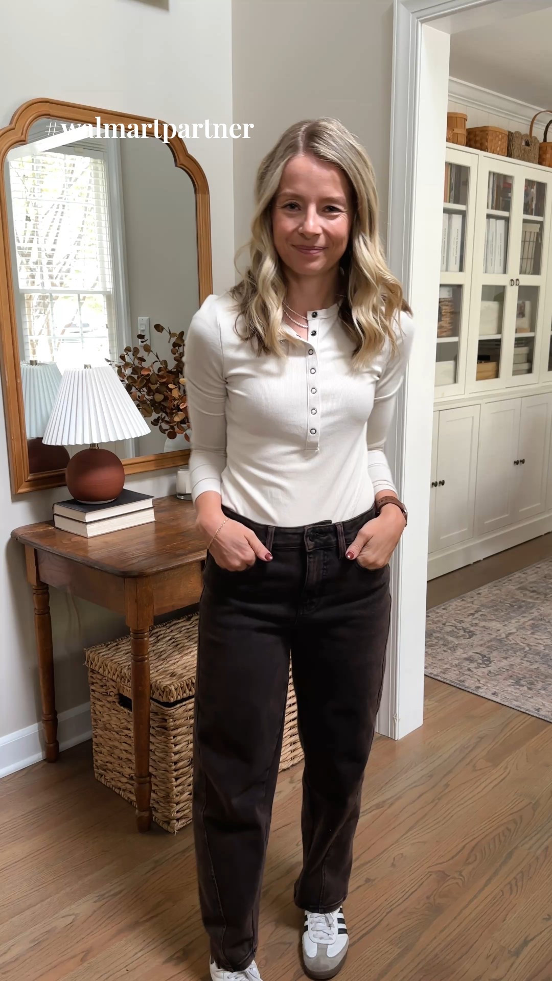 #WalmartPartner
Quick fit notes: henley—stretchy (I'm in a small), TTS. Barrel jeans—relaxed leg; if between sizes, consider sizing down (I'm in a 4). V-neck tee—double-lined, very stretchy (I'm in a small), TTS. Knit vest + skirt + matching cardigan—easy to mix and match (I'm in smalls). Everything linked below.

#walmartfashion @walmartfashion

#LTKFindsUnder50 #LTKStyleTip #LTKWorkwear