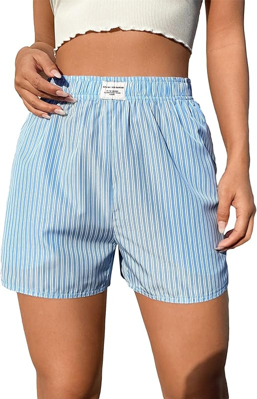 SOLY HUX Women's Striped Shorts Elastic High Waisted Straight Leg Summer Shorts | Amazon (US)