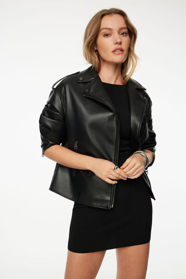 Oversized Faux Leather Biker Jacket | Dynamite Clothing