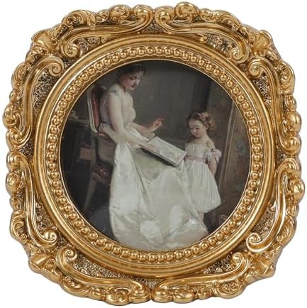 Vintage Picture Frames 3x3 Round Gold - Antique Ornate Small Picture Frames with Hooks and Easel ... | Amazon (US)