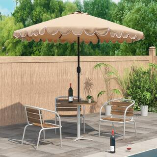 Maypex 9 ft. Steel Market Crank and Tilt Square Scallop Patio Umbrella in Tan 300262-T - The Home... | The Home Depot