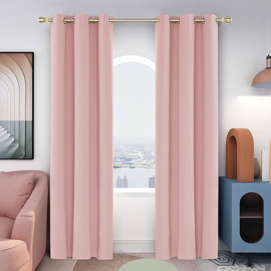 Deconovo Pink Blackout Curtains for Bedroom, Thermal Insulated Noise Blocking Darkening 84 Inches... | Amazon (US)