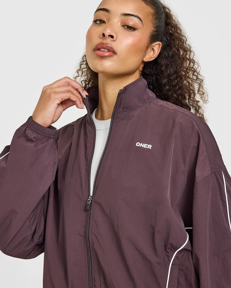 Oversized Piped Woven Track Jacket 
 Deep Umber Brown | Oner Active (UK / US)