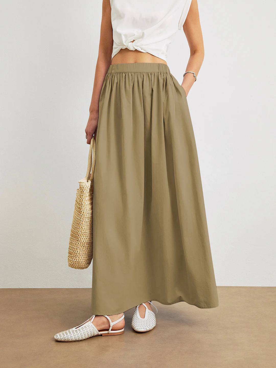 Cotton A-Line Skirt With Pockets | Commense