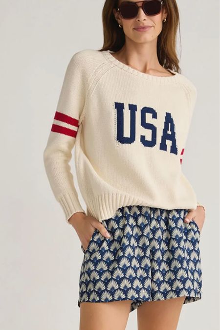 NEW arrivals from Social Threads - Americana collection - USA American flag sweater - cardigan with blue trim - geometric print elastic waistband shorts 

Style over 40, classic style

#LTKover40 #LTKstyletip #LTKmidsize