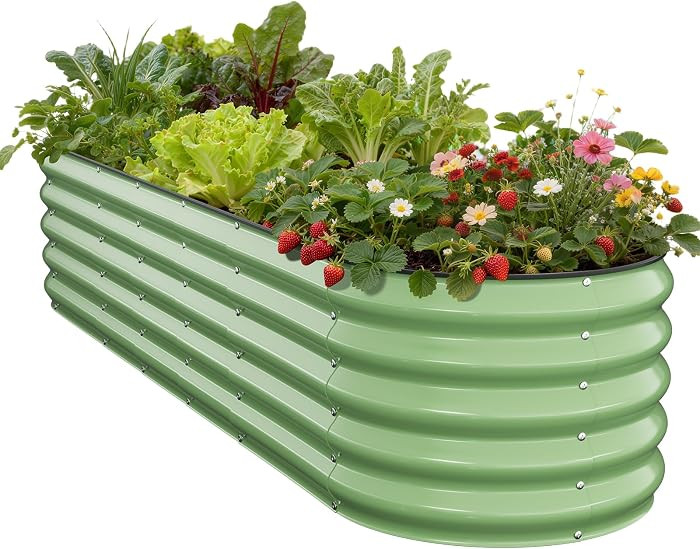 Galvanized Raised Garden Bed 8x2x1.5 FT, Oval Metal Raised Garden Bed Outdoor Planter Box with Op... | Amazon (US)