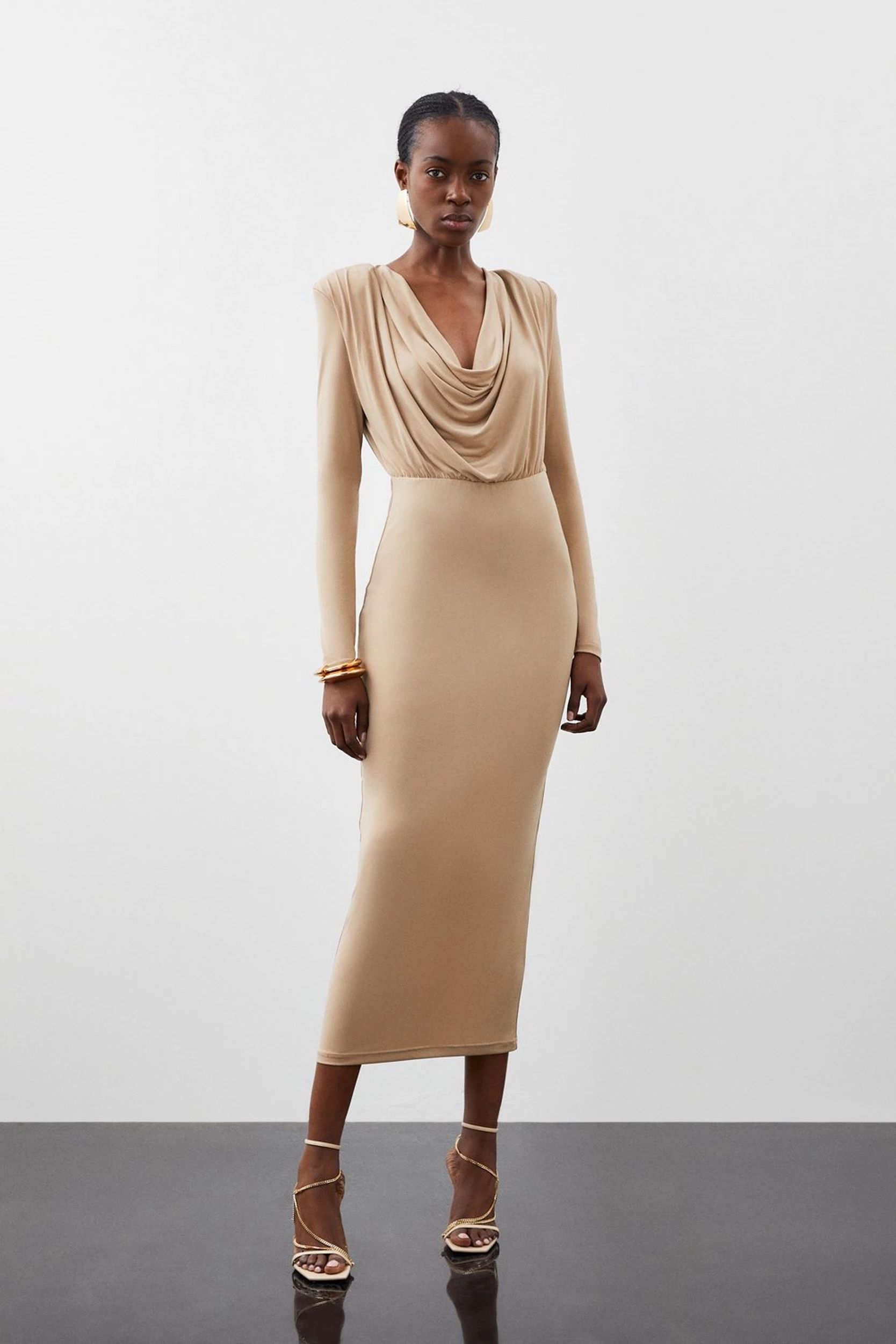 Jersey Crepe Midaxi Cowl Neck Dress | Karen Millen UK + IE + DE + NL