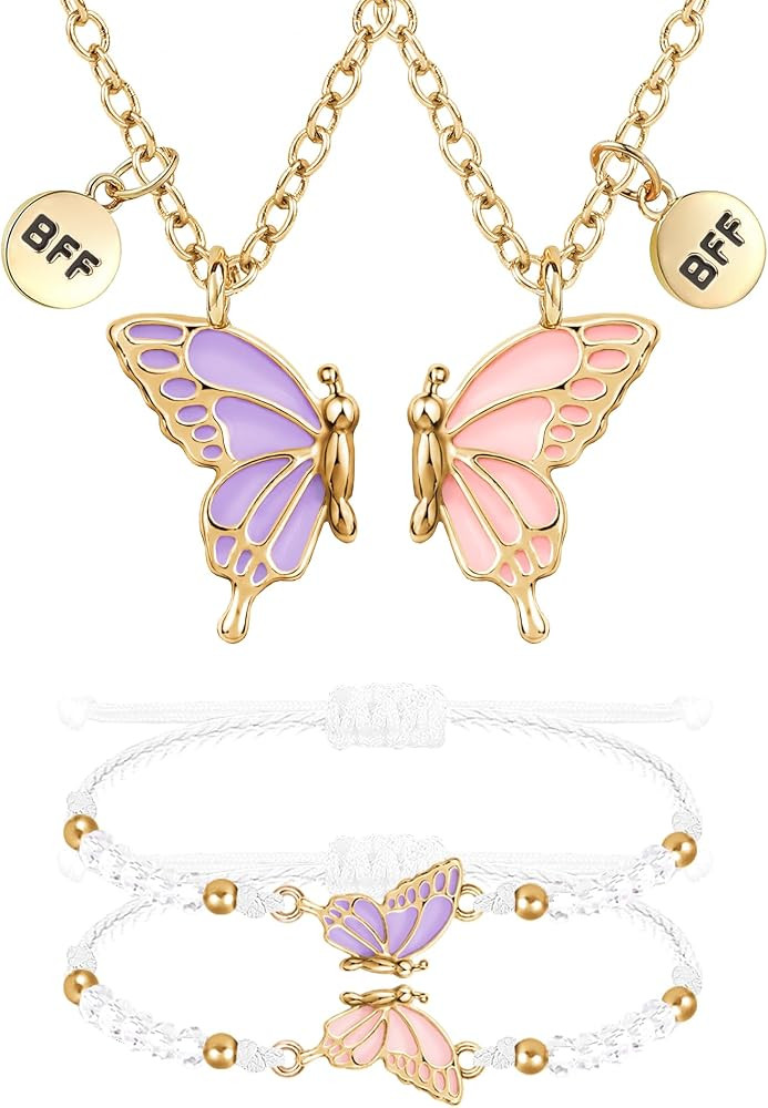 MJartoria BFF Necklace and Bracelets for 2-Butterfly Friendship Necklace Bracelet Best Friend Nec... | Amazon (US)