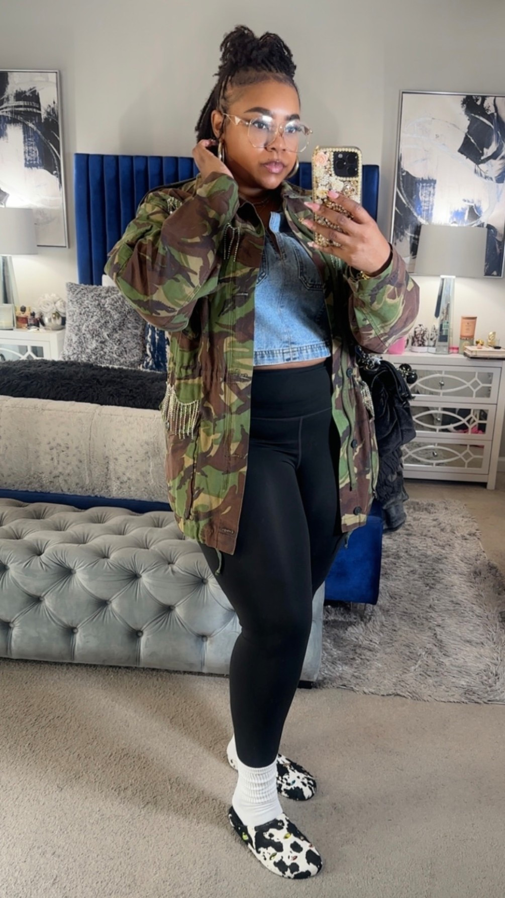 Camo said lowkey, cow print said extra… I said both✨A little edgy, street style 🖤