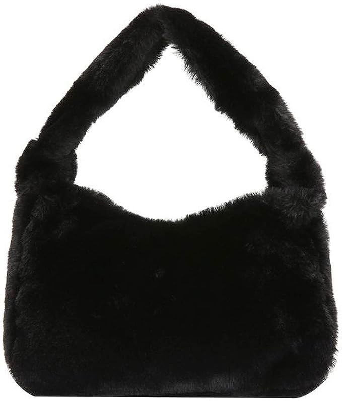 Fluffy Faux Fur Underarm Bag Fuzzy Shoulder Bag for Women Clutch Mini Plush Purse Cow Print Trend... | Amazon (US)