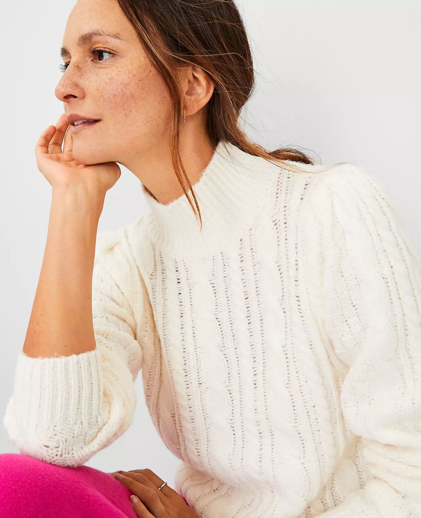 Puff Sleeve Cable Sweater | Ann Taylor (US)