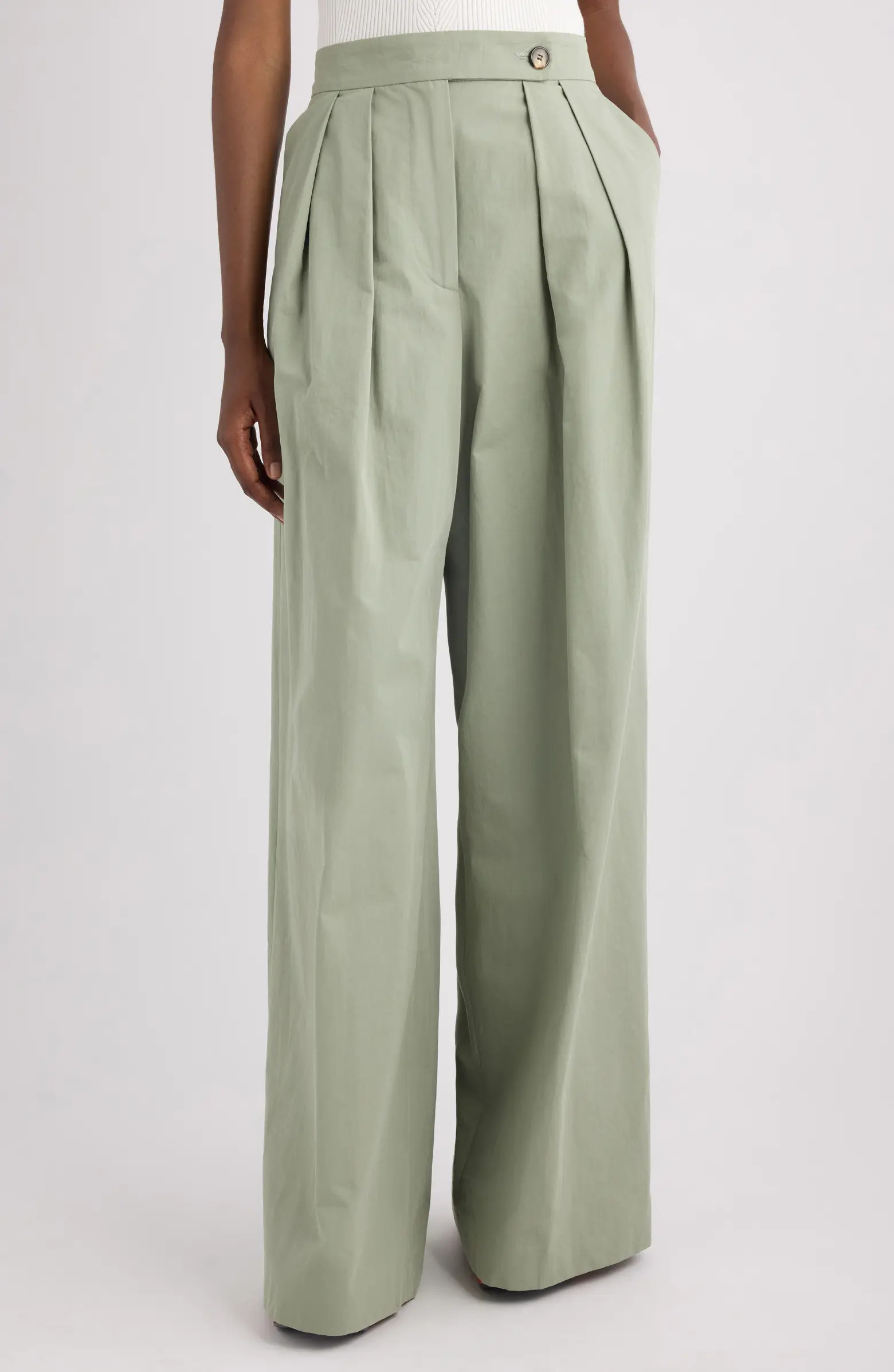 Pleated Cotton Wide Leg Pants | Nordstrom