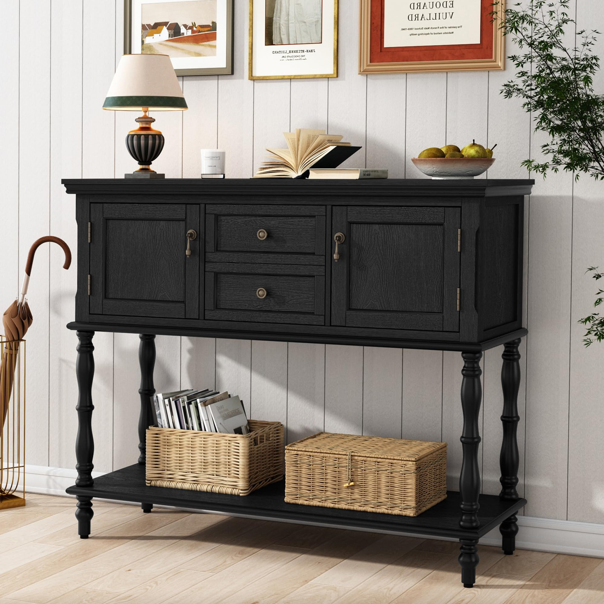 ARTPOWER Console Table with 2 Drawers, Retro Entryway Table with 2 Door Cabinets and Open Storage... | Amazon (US)