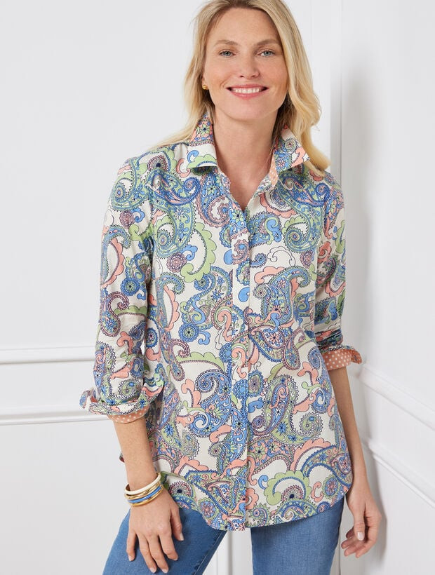 Cotton Button Front Shirt - Splendid Paisley | Talbots