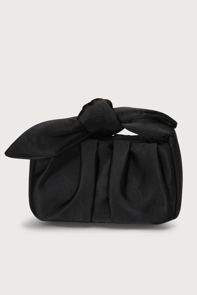 Essential Style Black Satin Knot Handle Clutch Bag | Lulus