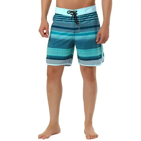 Unique Bargains Men s Swim Shorts Drawstring Waist Summer Board Shorts 36 Blue Grey | Walmart (US)