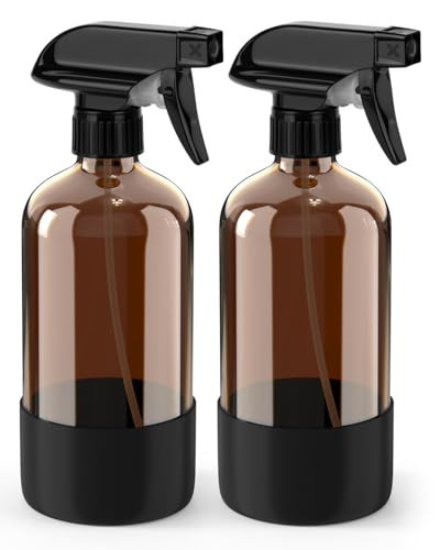 Bontip Glass Spray Bottle with Silicone Sleeve Protection, Amber Glass Spray Bottle Set for Window Cleaner Aromatherapy Facial Hydration Watering Flowers Hair Care 2 Pack/16 oz (Black) | Amazon (US)