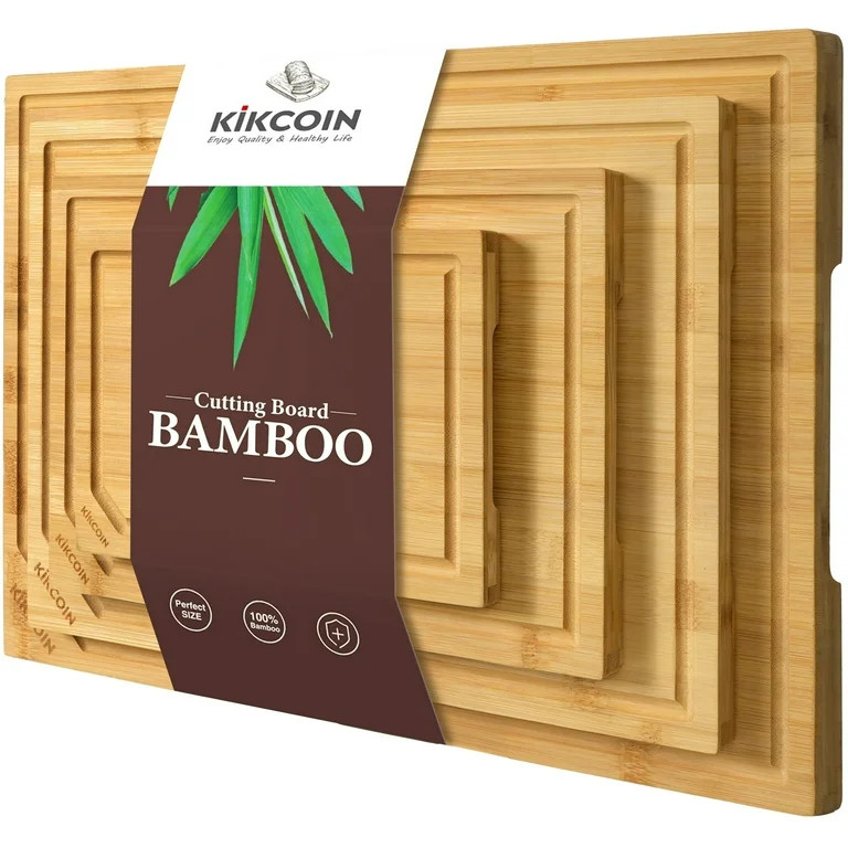 Kikcoin Cutting Board, 4 Pcs Extra Large Bamboo Cutting Boards for Kitchen, Wood Serving Tray wit... | Walmart (US)