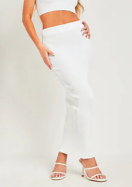 Hayley White Rib Knit Midaxi Skirt | Missy Empire (UK)